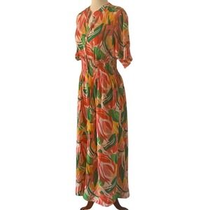 Kate & Lily Maxi Dress 10 Abstract Floral Short Sleeve Resortwear Summer EUC